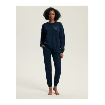 Set pijamale dama -  Delancy - albastru inchis - bumbac - maneca lunga -