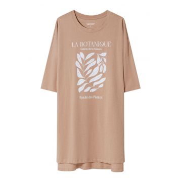 Camasa de noapte dama cu imprimeu cu crengute cu frunze si text - Dextra