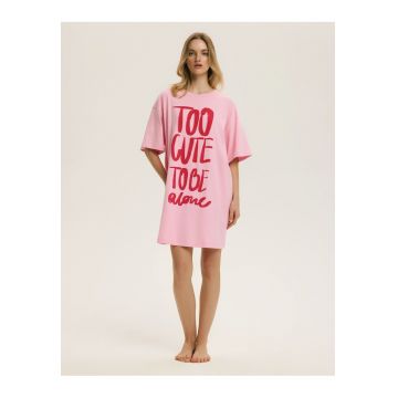 Camasa de noapte dama cu imprimeu text - roz deschis - Happiness - Text
