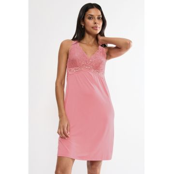 Camasa de noapte din amestec de modal cu dantela Timeless Sensuality - Roz pastel