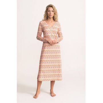 Camasa de noapte din modal si bumbac Agatha - Portocaliu deschis/Roz