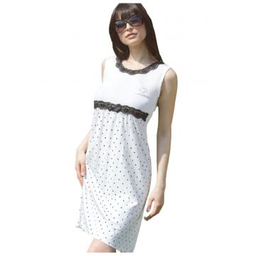 Dolce Chicche - Camasa de noapte cu imprijmeu cu buline - Alb/Negru