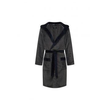 Halat de baie barbati -  maneca lunga - gluga - poliester - Gri