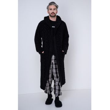 Halat de baie din amestec de bumbac terry cu gluga - Negru