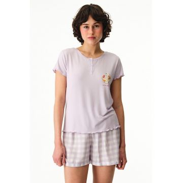 Pantaloni scurti de pijama cu model in carouri - Violet pastel