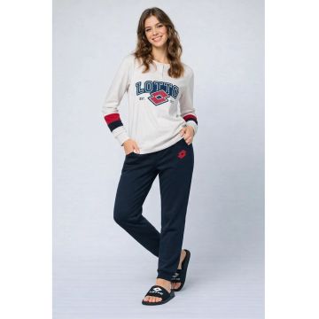 Pijama cu imprimeu logo si buzunare - Rosu/Alb/Bleumarin