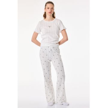 Pijama cu imprimeu si maneci scurte - Alb murdar