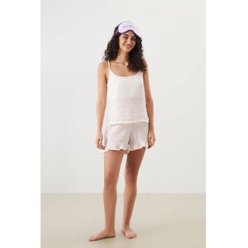 Pijama cu pantaloni scurti si volane - Roz deschis