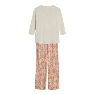 Pijama dama - Alb crem-piersica - Denise - Dungi