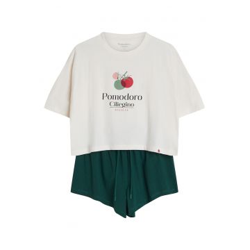 Pijama dama - Alb crem-verde - Dessie - Uni