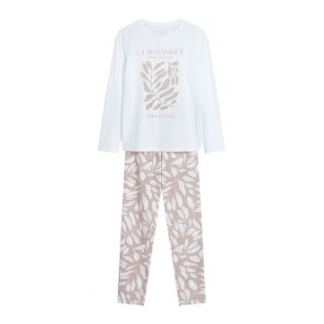 Pijama dama care combina confortul si stilul datorita aspectului lor modern si modelului floral in alb cream si bej - Dextra - Floral