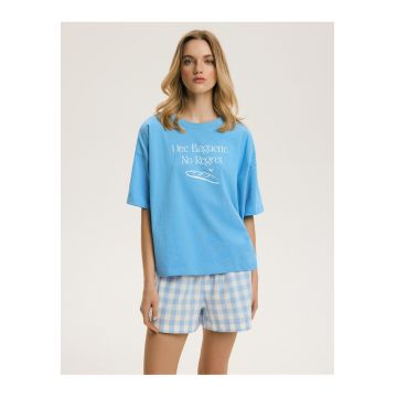 Pijama dama - Carouri - Albastru-alb - Cozy - Text