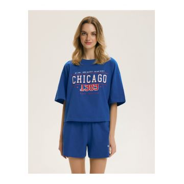 Pijama dama cu imprimeu text - albastru - Kellie - Text