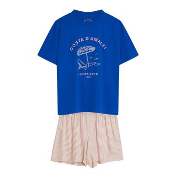 Pijama dama - Edris  albastru-roz - Grafic