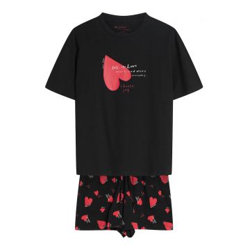 Pijama dama - negru - cu inimioare Elain - Inimioare