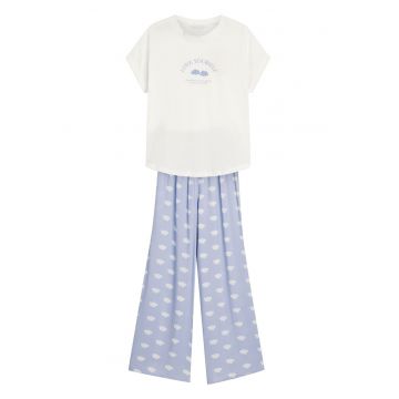 Pijama dama Nubes  crem - albastru deschis - Diverse