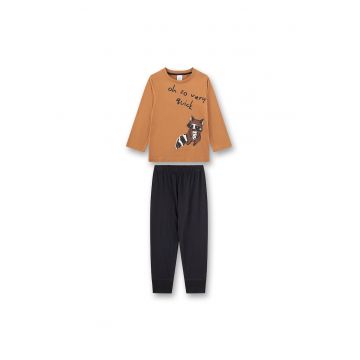 Pijama de bumbac cu maneci lungi - Maro