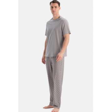 Pijama de bumbac cu model - Gri deschis