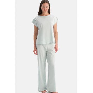 Pijama de bumbac cu pantaloni lungi - Verde pal