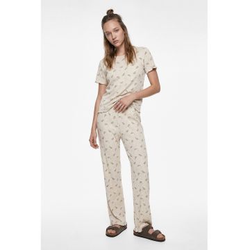 Pijama din amestec de bumbac cu imprimeu - Bej deschis
