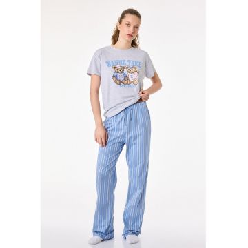 Pijama din amestec de bumbac cu imprimeu - Gri/Albastru