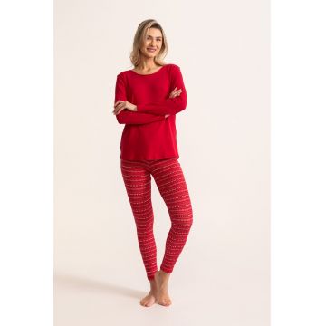 Pijama din amestec de bumbac cu maneci lungi Candice - Alb/Coral