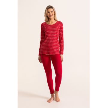 Pijama din amestec de bumbac cu maneci lungi Candice - Rosu