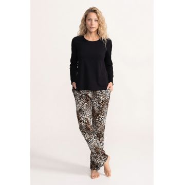 Pijama din amestec de bumbac cu maneci lungi Nancy - Negru