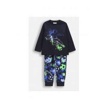 Pijama din bumbac cu imprimeu multicolor