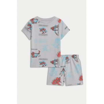 Pijama din bumbac cu modek Spiderman - Gri