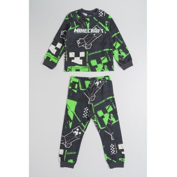 Pijama din bumbac cu model Minecraft - Negru/Verde electric