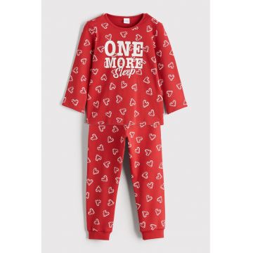Pijama din bumbac cu model - Rosu/Alb