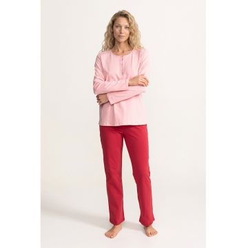 Pijama din bumbac cu talie elastica Basic - Fucsia/Roz deschis