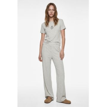 Pijama lejera cu detaliu brodat - Gri deschis melange