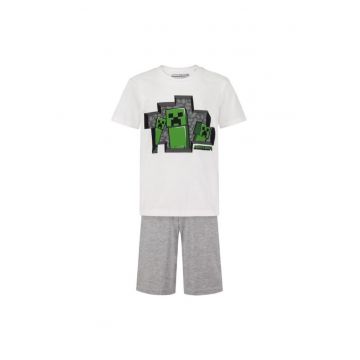 Pijamale copii -  Bumbac - Model Minecraft - Gri