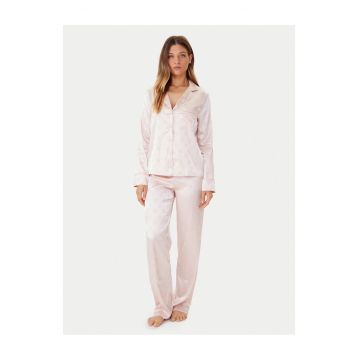 Pijamale de dama  roz - 2 piese - camasa si pantaloni