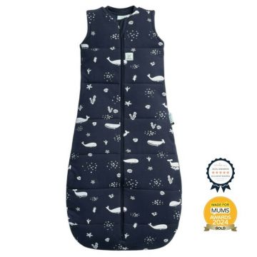 Sac de dormit, ErgoPouch, Jersey, 3-12 luni, 6-10 kg, TOG 2.5, Bumbac organic, Fermoar bidirectional, Lavabil la masina, Croiala slim fit, Certificat non-toxic, Premiat in Australia, Model balene, Albastru