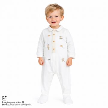 Salopeta bebe Chicco din velur cu deschidere in fata, Alb cu model, 01464-70MFCI
