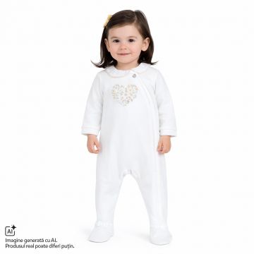 Salopeta bebe Chicco din velur cu deschidere in fata, Alb cu model, 01474-70MFCI