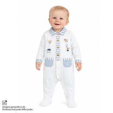 Salopeta bebelusi Chicco deschidere in fata, Alb cu model, 01133-70MFCI