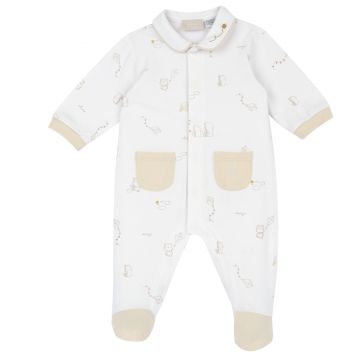 Salopeta bebelusi Chicco deschidere in fata, Alb cu model, 01597-70MFCI