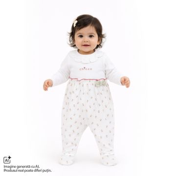 Salopeta bebelusi Chicco deschidere la scutec, Alb cu model, 01285-70MFCI