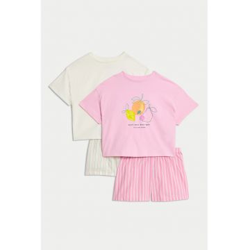 Set de pijama din bumbac cu pantaloni scurti - 2 perechi - Roz deschis/Alb murdar