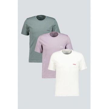 Set de tricouri de casa din bumbac- 3 piese - Alb/Verde/Liliac prafuit