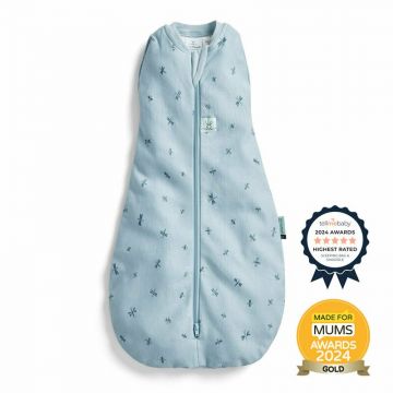 Sistem de infasat si sac de dormit, ErgoPouch, 2 in 1, 0-3 luni, 3-6 kg, TOG 0.2, Bumbac organic, Fermoar bidirectional, Transformabil, Lavabil la masina, Certificat non-toxic, Premiat in Australia, Model libelule, Albastru