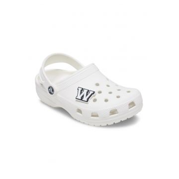 Talisman cu litera W Jibbitz™ - Alb/Negru/Gri cenusiu