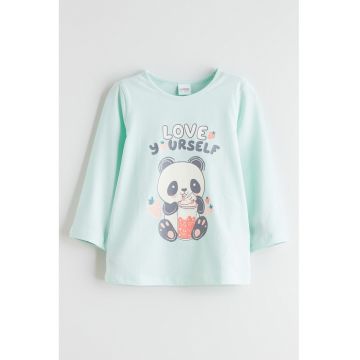 Bluza de pijama cu imprimeu urs - Verde deschis