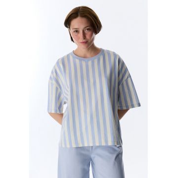 Bluza de pijama cu model in dungi - Alb fildes/Albastru azur