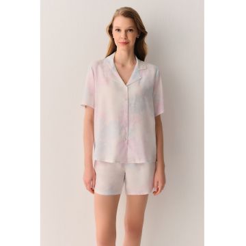 Camasa cu maneci scurte si pijama cu pantaloni scurti - Roz pal