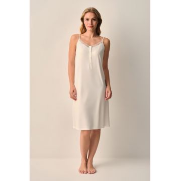 Camasa de noapte cu croiala lejera si bretele inguste - Alb murdar -